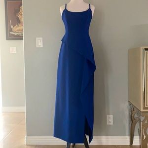 BCBG Maxazria Royal Blue Maxi Dress with Slit and Peplum